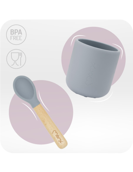 MoMi GOJO krzesełko do karmienia i zestaw silikonowych naczyń MoMi AMI