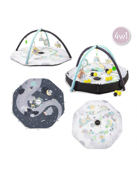 MoMi DAY&NIGHT 4 w 1 dwustronna mata, kojec, basen z piłkami