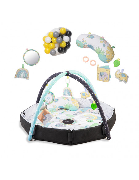 MoMi DAY&NIGHT 4 w 1 dwustronna mata, kojec, basen z piłkami