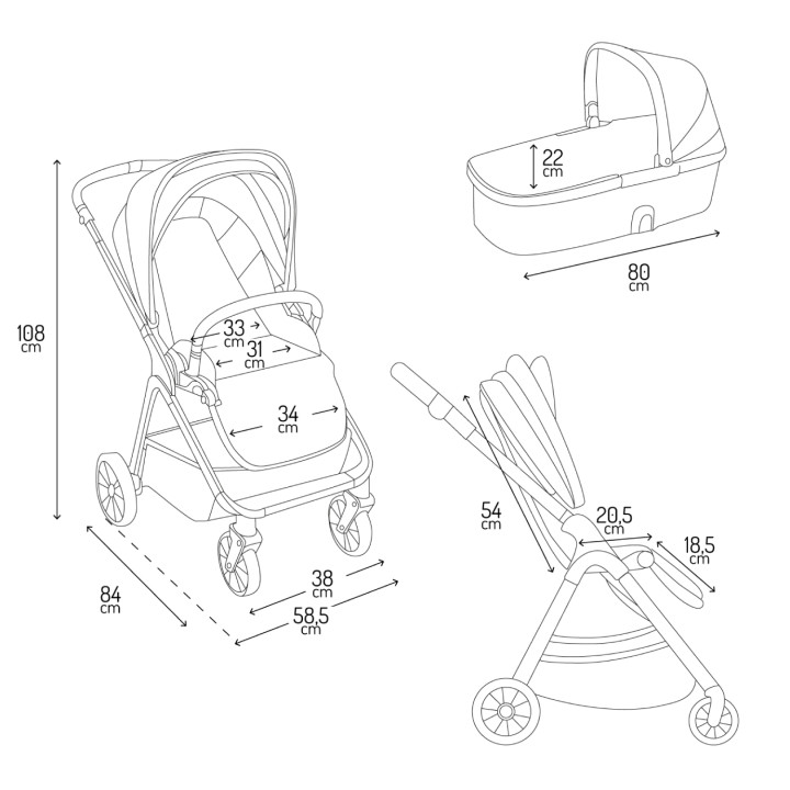 MoMi GISELLE 2in1 Pram Stroller